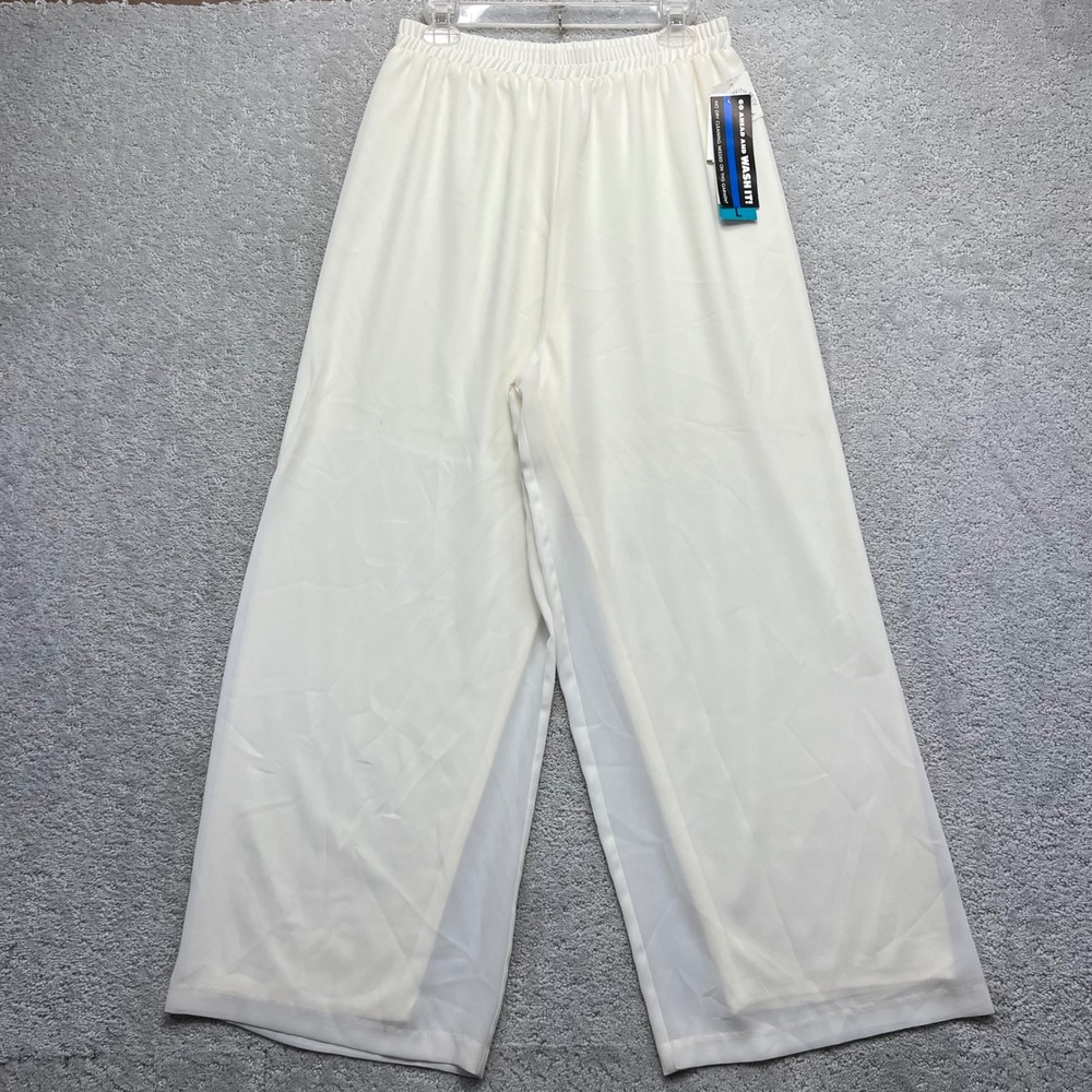 VINTAGE Joan Walters Pants Womens Large Ivory Wide Leg Palazzo Sheer Overlay NWT